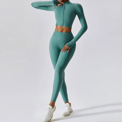 Workout Outfit ActiveWear 3 Pieces Workout Clothes Sports Bra High Waist Gym Leggings Long-Sleeved